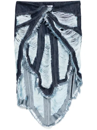 Off-white Shredded Mini Skirt In 4200 Frozen Fjord-no Color