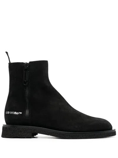 Off-white Side Logo-print Ankle Boots In Black Black
