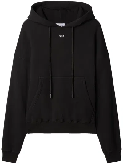 OFF-WHITE MEN'S BLACK COTTON SWEATSHIRT WITH RIBBED CUFFS AND LOWER EDGE