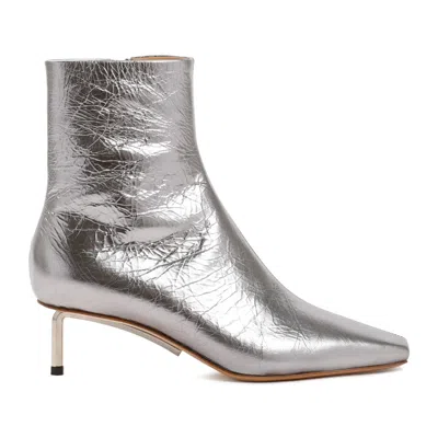 OFF-WHITE SILVER ALLEN METAL DARK GREY LEATHER ANKLE BOOT