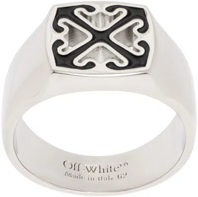 Off-white Silver & Black Enamel Arrow Ring In Silver - Black