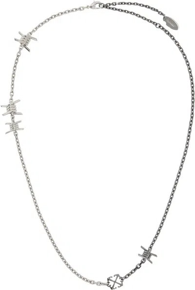 Off-white Silver & Gunmetal Barbed Wire Motif Two-tone Necklace In Silver - Black