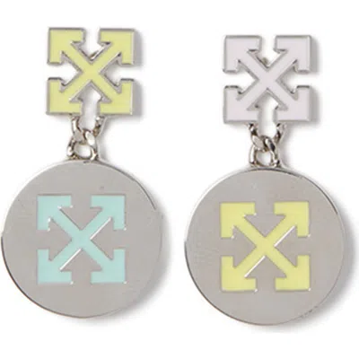 Off-white Silver Arrow Button Earrings In Gray