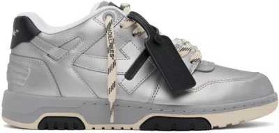 OFF-WHITE SILVER OUT OF OFFICE METALLIC LEATHER SNEAKERS