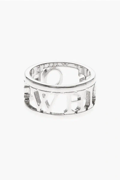 Off-white Silver-tone Brass Ring With Lettering Logo In Metallic