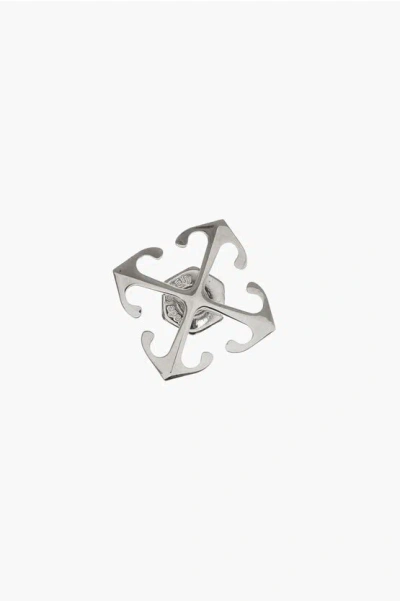 Off-white Silver Tone Brass Single Earring In Black