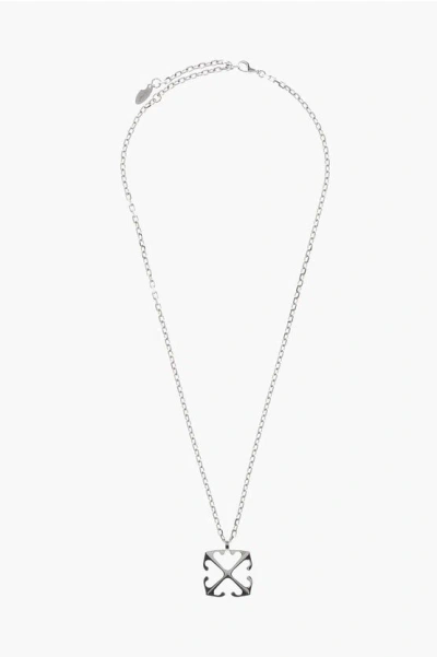Off-white Silver-tone Chain Necklace With Arrow Pendant In Metallic