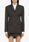 Off-white Grey Single-breasted Pinstripe Jacket In Wool Blend In Gray