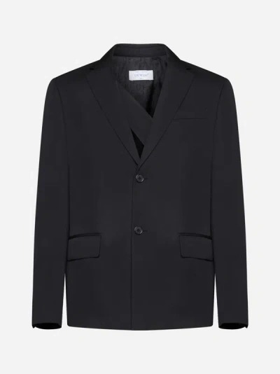 Off-white Embroidered Wool Strap Relax Blazer In Black
