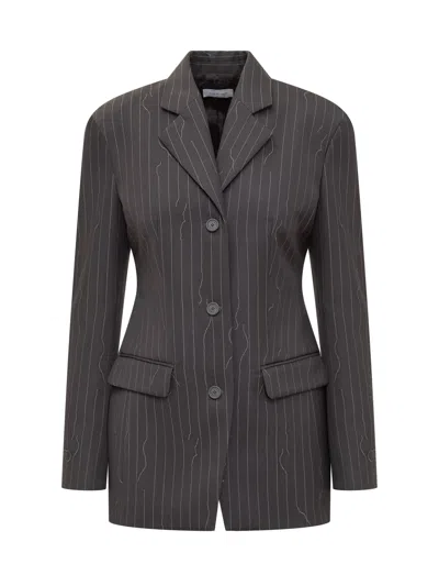 OFF-WHITE SINGLE-BREASTED WOOL-BLEND PINSTRIPE BLAZER