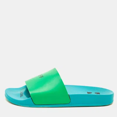 Pre-owned Off-white Size 38 Green Rubber Off Pool Slide Sandals