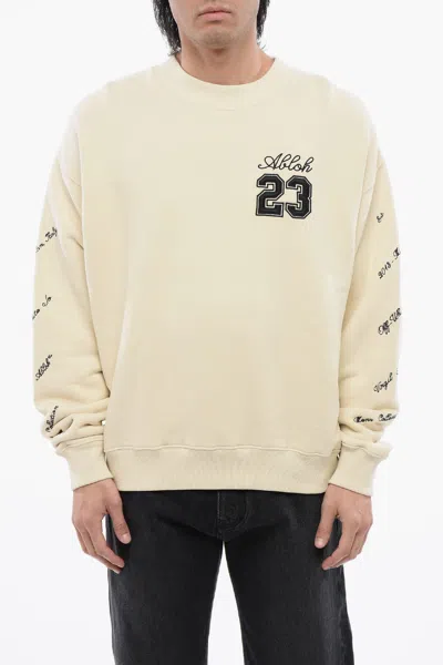 Off-white Skate-fit Brushed Cotton 23 Crewneck Sweatshirt In Beige