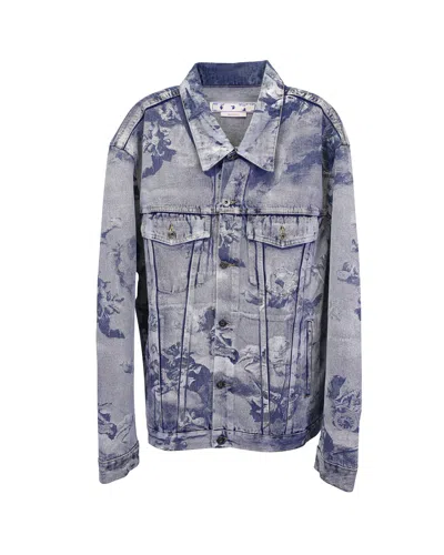 Off-white Off White Skate Renaissance Art Printed Denim Jacket In Blue Cotton