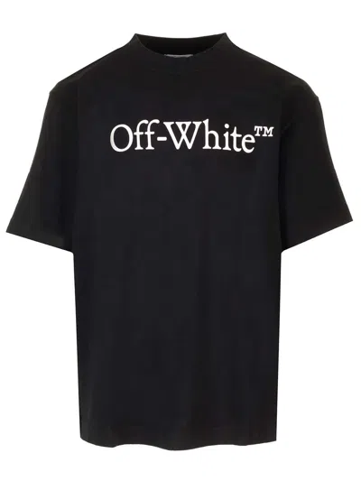 Off-white Black Oversized T-shirt With Contrasting Logo Lettering Print In Cotton Man