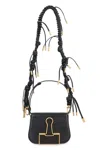Off-white Leather Skeleton Binder Shoulder Bag With Golden Detail In Black