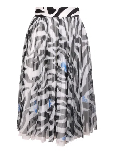 Off-white Zebra Pleated Midi Skirt In White