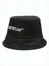 Off-white Sleek Black Bucket Hat With Embroidered Text In Black