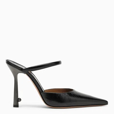 Off-white Sleek Black Leather Slingback Pointed Pumps For Women