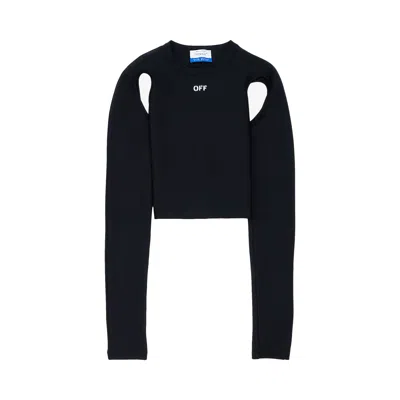 Pre-owned Off-white Sleek Long-sleeve Crop Top 'black/white' | Women's Size 38