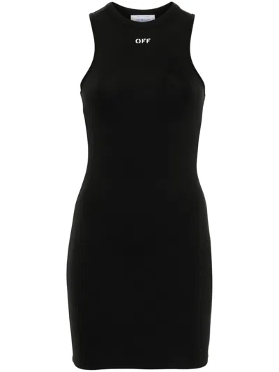 Off-white Sleek Rowing Logo-print Mini Dress In Black