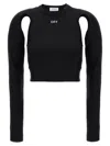 Off-white Cropped Top With Cut-out Shoulder Details In Black