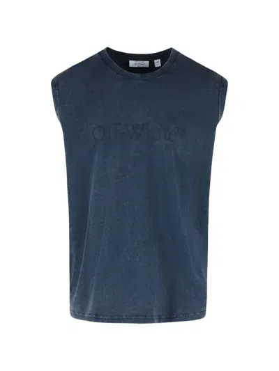 Off-white Sleeveless Cotton Top In Blue