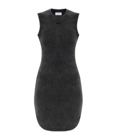 Off-white Ribbed Sleeveless Dress In Black