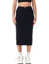 Off-white Fitted Midi Skirt In Stretch Technical Fabric With Front Logo Detail In Black