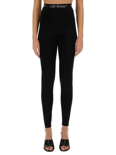 Off-white Slim-fit Black Leggings With Logo Adornment