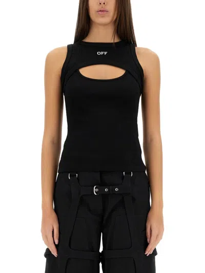 Off-white Slim Fit Black Top With Cut-out Design