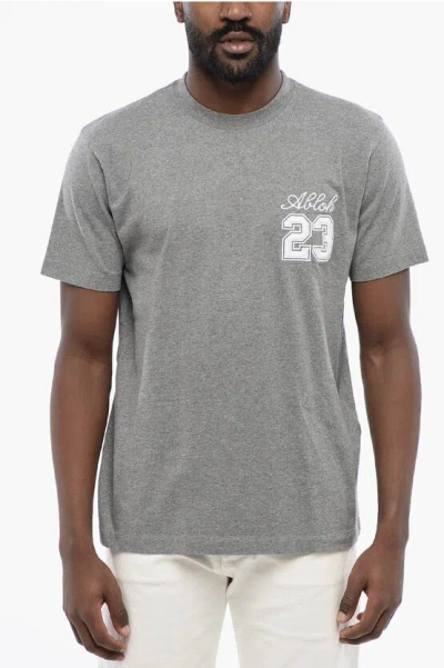 OFF-WHITE SLIM FIT CREWNECK T-SHIRT WITH EMBROIDERIES