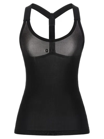 Off-white Slim-fit Ribbed Tank Top With Suspender Straps In Black