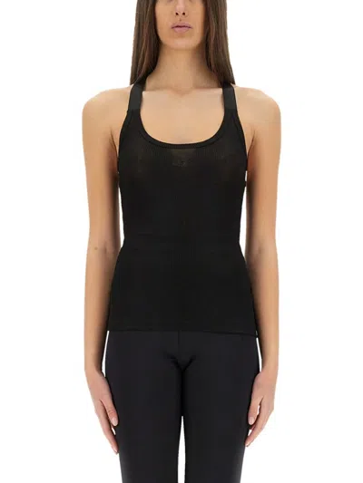 OFF-WHITE SLIM FIT RIBBED TOP WITH CROSS-STRAP DESIGN