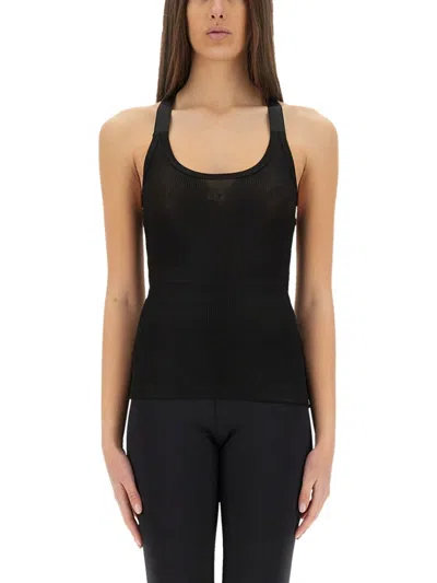 Off-white Slim Fit Ribbed Top With Cross-strap Design In Black