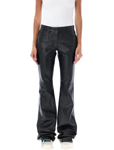 Off-white Slim Flared Leather Pants In Black