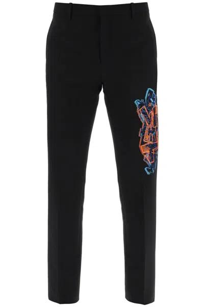 OFF-WHITE SLIM PANTS WITH GRAFFITI PATCH