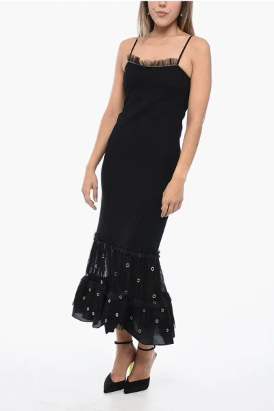 Off-white Slip Dress With Ruffled Hem In Black