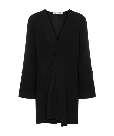 Off-white Slogan-print Draped Minidress In Black