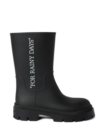 Off-white Slogan-print Platform Boots In Black