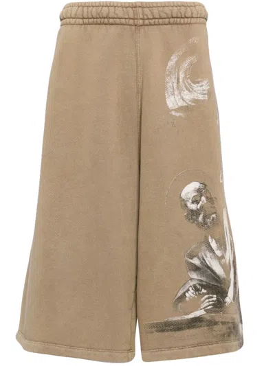 Off-white S.matthew Cotton Track Shorts In Brown