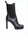 Off-white Smooth Leather Ankle Boots With High Block Heel In White