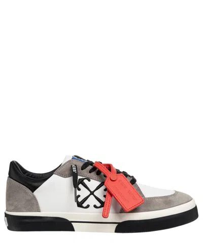 Pre-owned Off-white Sneaker Herren Low Vulcanized Omia293s24fab0020110 White - Black Logo In Weiss