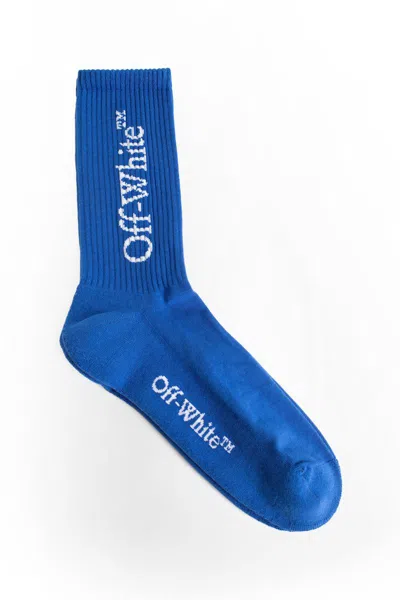 Off-white Kids' Big Logo Bookish Mid Calf Socks In Blue
