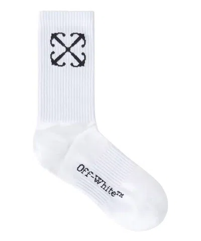 Off-white Arrows-intarsia Cotton Socks In White