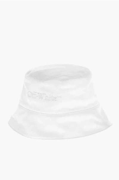Off-white Solid Color Bucket Hat With Embossed Logo In White