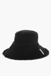 Off-white Solid Color Bucket Hat With Frayed Edge And Logoed Straps