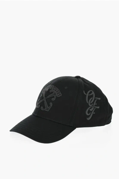 Off-white Solid Color Cap With Embossed Details In Black