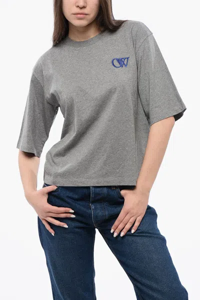 Off-white Solid Color Cotton Crew-neck T-shirt In Gray