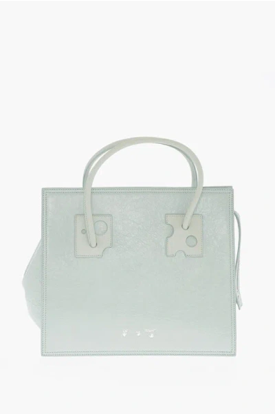 Off-white Solid Color Leather Tote Bag In Blue