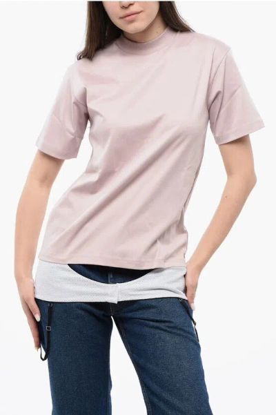 OFF-WHITE SOLID COLOR LINGERIE T-SHIRT WITH CONTRASTING DETAIL